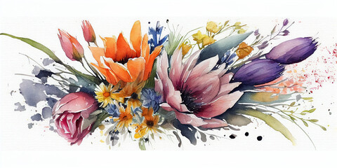 Beautiful spring flowaers watercolor illustration. AI generated illustration