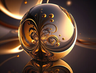  A glossy, ornate sphere with intricate golden patterns, reflecting a luxurious and baroque aesthetic, AI generated.