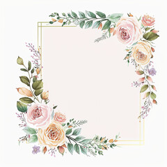 Frame with roses, wedding invitation. Flower frame border. Ai generated