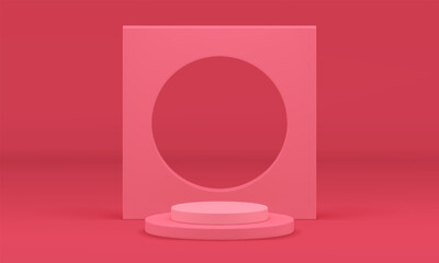 Pink geometric 3d podium win platform construction for product presentation realistic vector