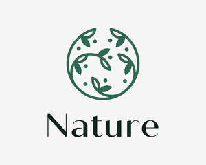 Nature Leaf Green Foliage Natural Organic Branch Beautiful Circle Round Elegant Vector Logo Design