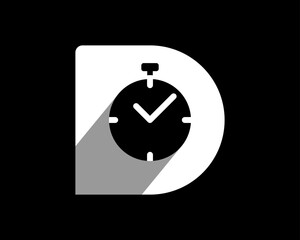 Letter D Initials Monogram Timer Time Clock Stopwatch Alarm Simple Minimal Icon Vector Logo Design