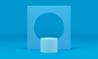Blue podium cylinder geometric foundation vertical wall hole frame event 3d stage realistic vector
