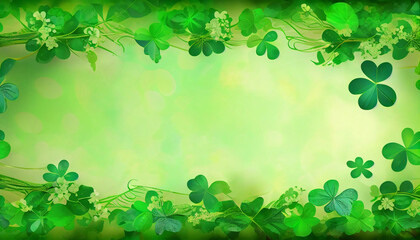 green background with shamrocks frame for st. Patrick's day, holiday symbol