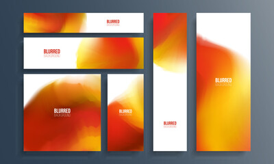 Flame and Fire. Set of vibrant colored flyers and banners. Bright abstract backgrounds with multicolored blurred gradients for your creative graphic design. Vector illustration.