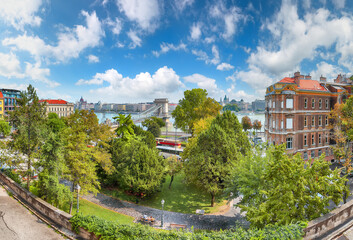 Breathtaking cityscape of Budapest  with  Széchenyi Chain bridge over Danube river