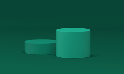 Green podium cylinder pillar level foundation showcase display 3d stage realistic vector