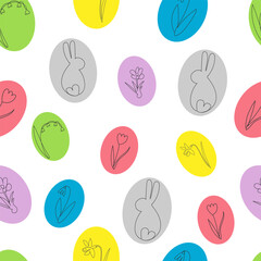 vector illustration seamless pattern of easter eggs with flowers and rabbit