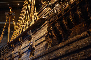 antique historical sailing ship raised from the bottom of the sea in stockholm