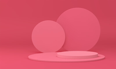 Pink 3d podium circle basic foundation product presentation competition award arena realistic vector