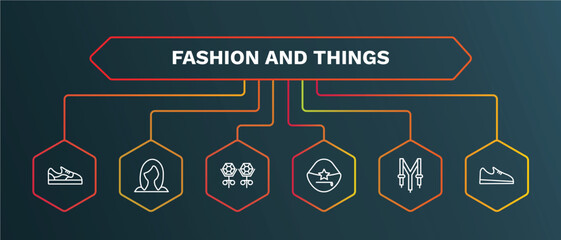 set of fashion and things white thin line icons. fashion and things outline icons with infographic template. linear icons such as wig, stud, handbag elegant de, suspenders, shoe side view vector.