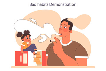 Demonstration of bad habits. Unhealthy lifestyle and passive smoking risk.