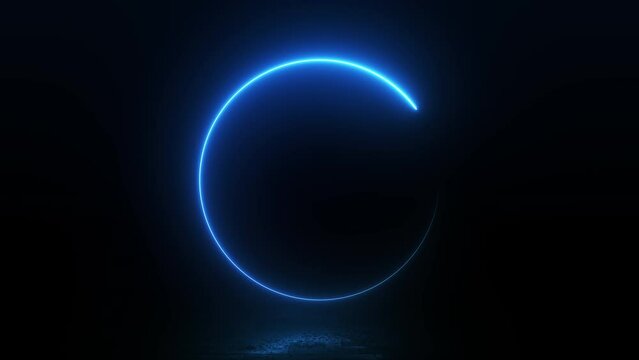 Glowing neon blue circle animation on black background. Seamless loop
