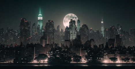Fototapeta premium Night skyline of Manhattan, New York City. Generative AI