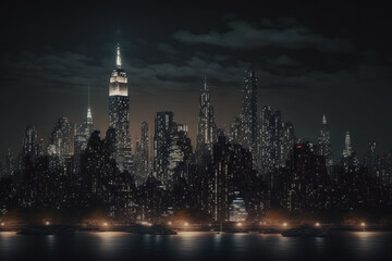 Obraz premium Night skyline of Manhattan, New York City. Generative AI
