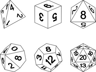 A set of common game dice used for roleplaying RPG or fantasy tabletop board games