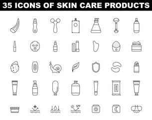 Skincare products icon set. Simple black and white symbols of beauty