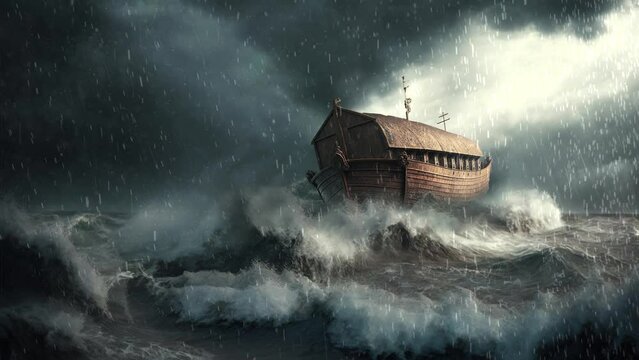 animation - Noah's ark in a stormy sea