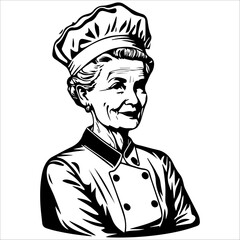 old female chef isolated on white
