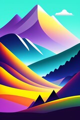Grassland and mountain background, cartoon illustration style, Typography. Background for a poster, t-shirt or banner
