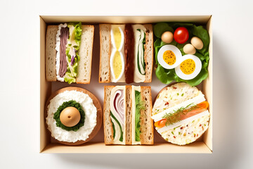 generative AI, Sandwich studio on wood. Filling meal between two bread slices with meats, cheeses, veggies & spreads. Customizable and convenient option for meals or snacks.