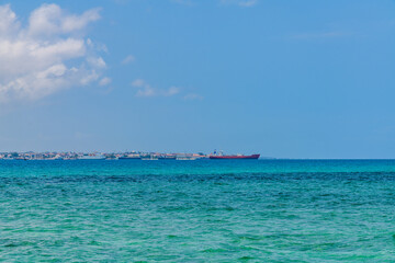View on Indian ocean and Stone town coastline. Zanzibar, Tanzania