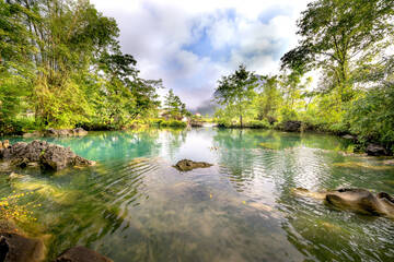 Naklejka premium Rice and rice field at Phong Nam village in Trung Khanh, Cao Bang, Vietnam. Landscape of area Trung Khanh, Cao Bang, Vietnam.