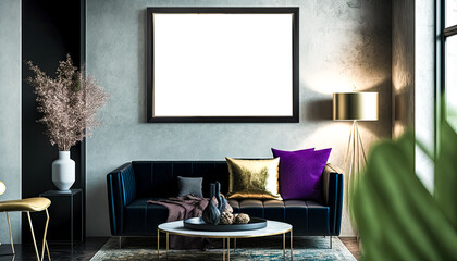 AI Generative Illustration of a Creative Photo of Luxurious Living A Modern Photo Frame in a Stylish Living Room