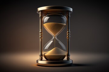 Golden hourglass illustration, dark background, time concept. Generative AI - obrazy, fototapety, plakaty