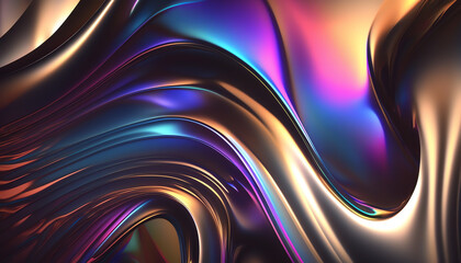 Abstract fluid 3d render holographic iridescent neon curved wave in motion background. Gradient design element for banners, backgrounds, wallpapers and covers