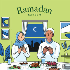 Vector hand drawn eid alfitr family illustration background