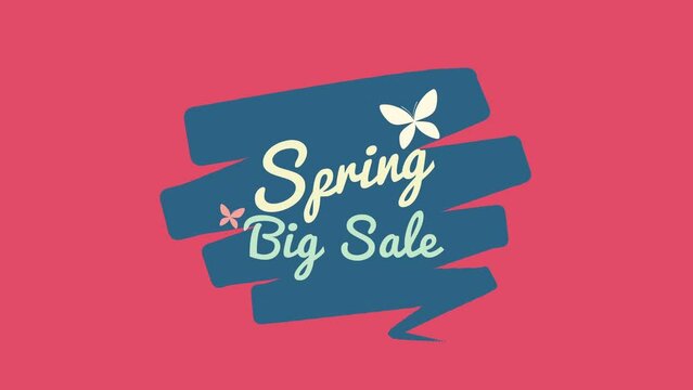 Spring Big Sale with butterfly on fashion red gradient, motion holidays, promo and spring style background