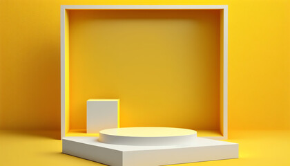 Minimal blank yellow 3d background with empty product display backdrop platform or modern studio wall scene fashion stage podium floor and colorful presentation simple art spotlight summer banner