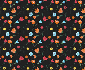 Beautiful pattern with flowers on  black background