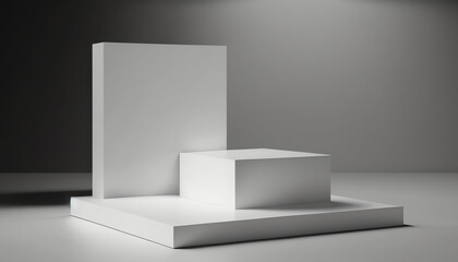 Modern white product stage display scene 3d podium background with minimal geometric platform base or empty presentation round stand mockup and blank premium show pedestal soft clean floor concept