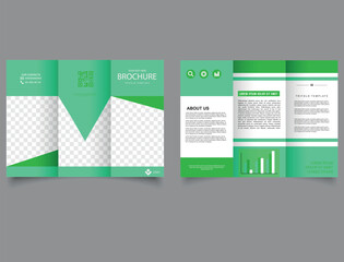 Green trifold brochure. Spring design. Business flyer template with text.