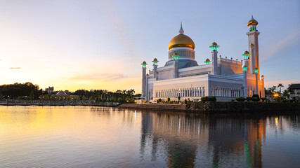 long exposure night view of conic building in Bandar Seri Begawan Brunei,Sultan Omar Ali Saifuddin...