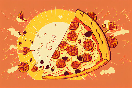 Slice of delicious happy pizza. AI generated