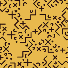 Yellow and Black Geometric Memphis Seamless Vector Repeat Pattern