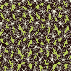 Green and Black Flower Doodles Seamless Vector Repeat Pattern