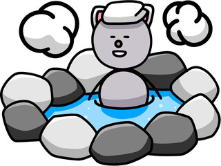 温泉であったまるにゃんまるのイラスト　猫