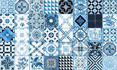 Stof per meter Portuguese tiles. Illustration of Azulejo on white background. Mediterranean style. © ckybe