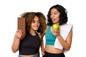 Two sporty friends strive for balance between their healthy eating and indulgent desires.