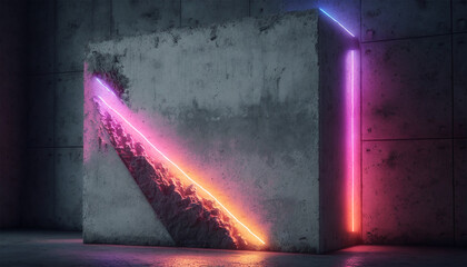 Concrete texture with neon lights. Generative AI.