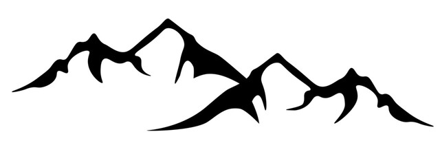 Black silhouette of mountains landscape panorama illustration icon vector for logo, isolated on white background