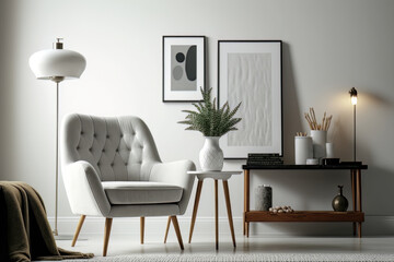 Minimalist composition of elegant living room space. Illustration AI Generative