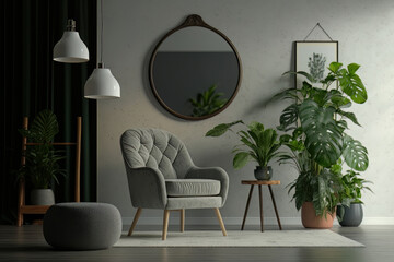 Modern interior design with light empty mockup wall. Illustration AI Generative