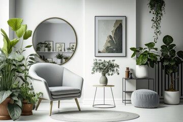 Modern interior design with light empty mockup wall. Illustration AI Generative