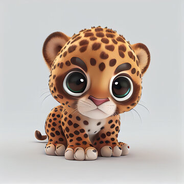 Adorable baby Leopard Character isolated on white background. Generative AI