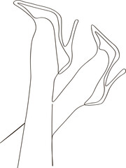 Obraz premium Pretty women legs on high heels in continuous line art drawing style. Minimalist black linear sketch isolated on white background.